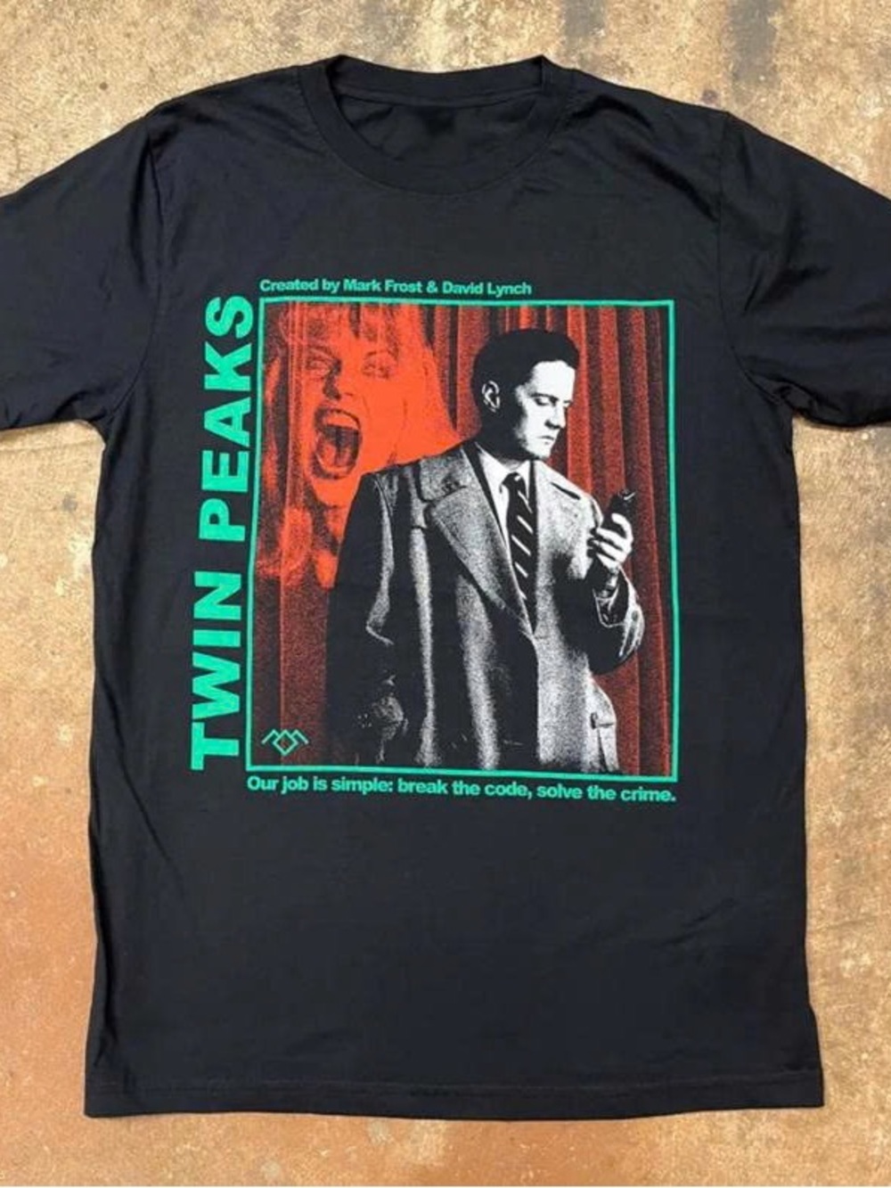Twin Peaks Graphic Tee with Teal & Red Print
